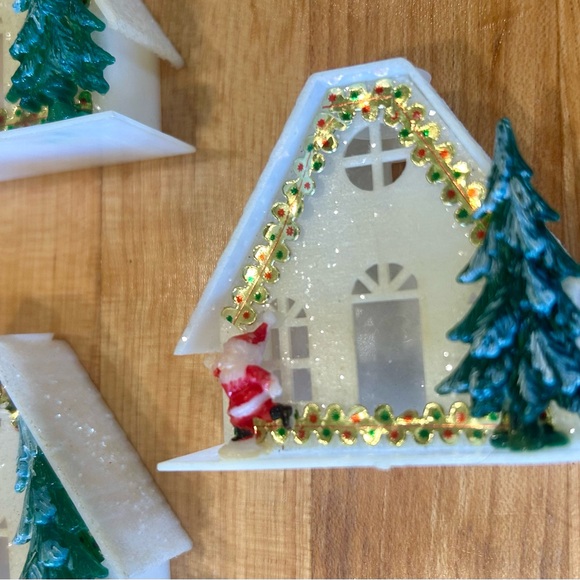 9 Vintage Mid Century Alpine Village Plastic Glitter Cottage Christmas Decor - Picture 7 of 9